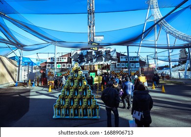 Fuji, Japan - January 08, 2020: People Walking In The Fuji Q Highland Park