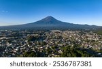 Fujikawaguchiko town and Mount Fuji, summer in Japan - Aerial view