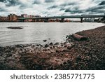 Fulham Rail Bridge taken from Putney foreshore, River Thames. 