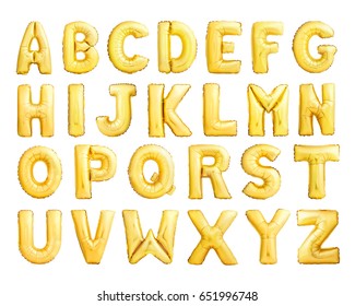 Full alphabet of golden inflatable balloons isolated on white background