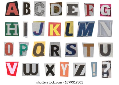 full alphabet of uppercase letters cut out from newspapers