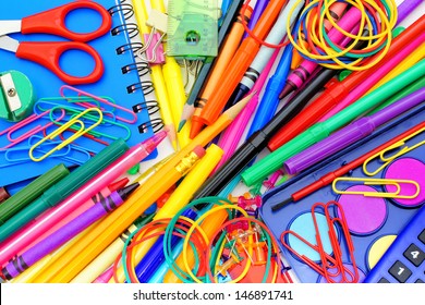 Full Background Of A Colorful Assortment Of School Supplies