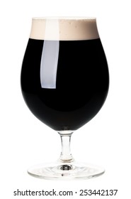 Full Beer Tulip Glass Of Stout Or Porter Isolated On White Background