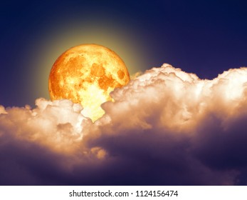 full blood moon light orange heap cloud on night sky, Elements of this image furnished by NASA
