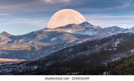 Full Blood Moon Rising On Rocky Mountains National Park