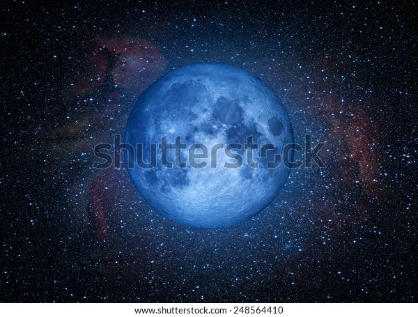 Full blue moon with star at dark\
night \