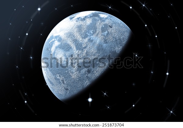 Full\
blue moon with star at dark night sky\
background