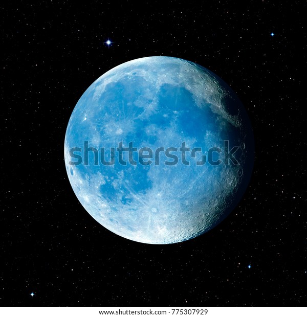 Full blue moon with star at\
dark night sky background \