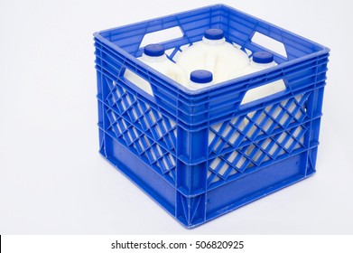 Full Blue Plastic Milk Crate