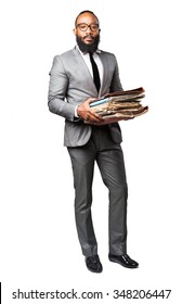 Full Body Business Black Man Holding Files