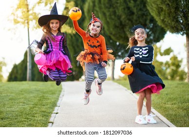 Full Body Delighted Girls Spooky Costumes Stock Photo 1812097036 ...