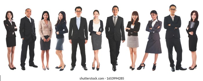 Full body diverse Asian business people and mixed age group, standing isolated on white background. - Shutterstock ID 1653994285