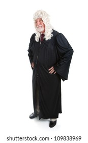 Full Body Isolated View Of A British Judge In A Wig.