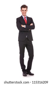 Full Body Picture Of A Business Man With Arms Crossed On White Background