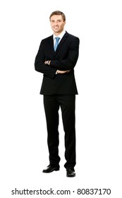 Full Body Portrait Of Happy Smiling Business Man, Isolated On White Background