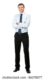 Full Body Portrait Of Happy Smiling Young Business Man, Isolated On White Background