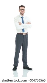 Full Body Portrait Of Young Business Man Isolated On White