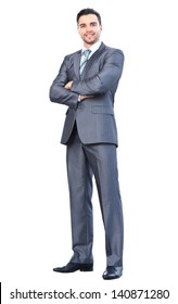 Full Body Portrait Of Young Happy Smiling Cheerful Business Man