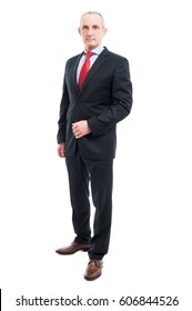 Full Body Senior Business Man Posing Standing Serious Isolated On White Background With Copy Text Space