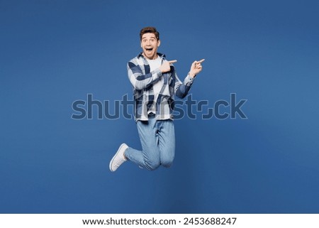 Similar – Image, Stock Photo Boy jumps on a trampoline