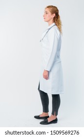 Full Body Shot Profile View Of Beautiful Blonde Woman Doctor