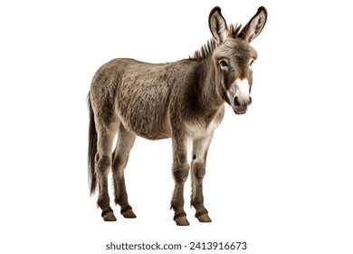 Full Body View: A Donkey Standing on a White Background.