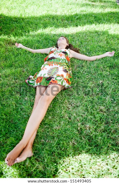 Full Body View Young Woman Laying Stock Photo (Edit Now) 151493405