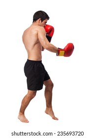 Full Body Young Boxer Man Over White