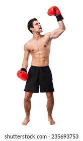 Full Body Young Boxer Man Over White