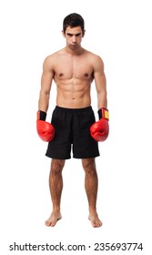 Full Body Young Boxer Man Over White