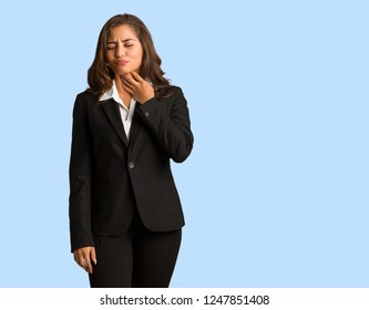 Full Body Young Busines Woman Coughing, Sick Due A Virus Or Infection