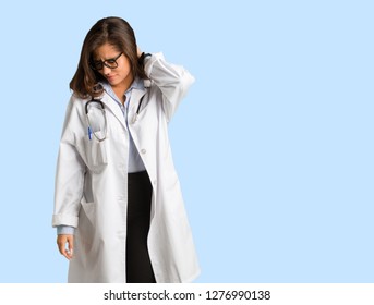 Full Body Young Doctor Woman Suffering Neck Pain