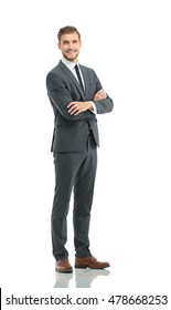 Full Body Of Young Handsome Business Man Isolated On White Backg