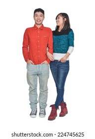 Full body Young happy couple over white background