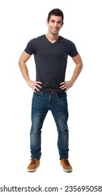 Full Body Young Man Standing Over White