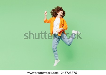 Similar – Image, Stock Photo Happy woman jumping on street