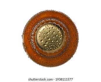 Full Brown Beer Bottle With Drops, Top View