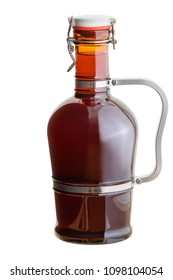 Full Capped Amber Glass German Growler Jug With Metal Handle And Swing Top For Transporting Beer Isolated On White