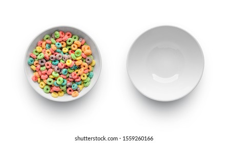 Full With Cereal Bowl And Empty Bowl Isolated On White Background