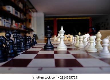 Full Chess Board. Close Up Of Figurines