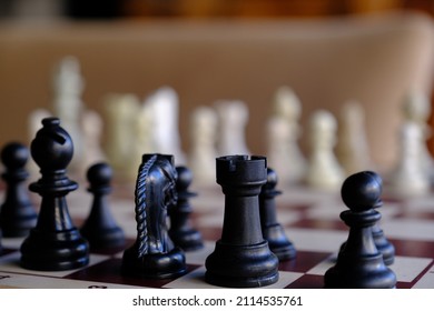 Full Chess Board. Close Up Of Figurines