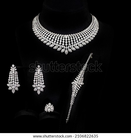 Full diamond set necklace bracelet earrings and ring