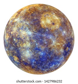 Full disk of Mercury globe from space isolated on white background. Elements of this image furnished by NASA.
