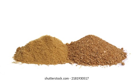 Full Fat Soy And Soy Bean Meal, High Protein And Fat , Piglet Swine Feed On White Background