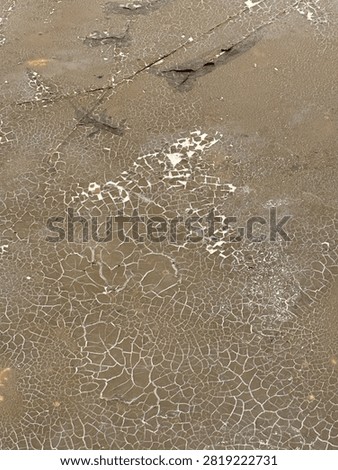 Full frame background texture of cracked dry mud or crazed peeling lacquer finish on a brown surface.