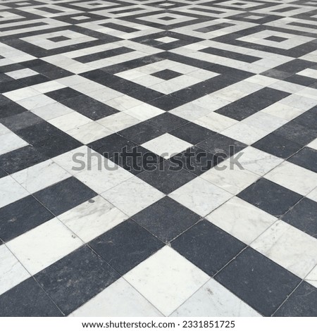 full frame of black and white marble intersecting into a grand pattern on the floor of a french landmark chateau de versailles