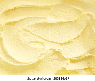 Full Frame Close Up of Banana Ice Cream, Swirled Yellow Colored Ice Cream Treat