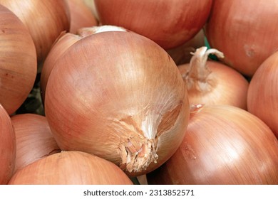 Full frame close up image of onions at a vegetable market