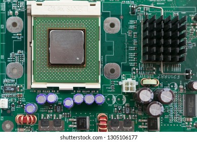 Full Frame Front View of Computer Motherboard Circuit