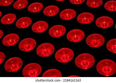 Full frame of red lights concept for recovery and rehabilitation therapy, skincare healing and rejuvenation procedure